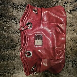 Nicole Miller Red Shoulder Bag with Silver Hardware